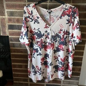 Women’s Torrid Plus Size Waffle Knit V-Neck Floral Top, Size 4X